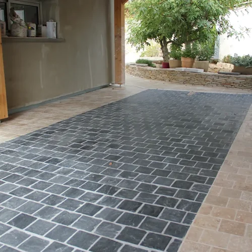 Ardoise et Travertin Pave vieillis 15x15cm
