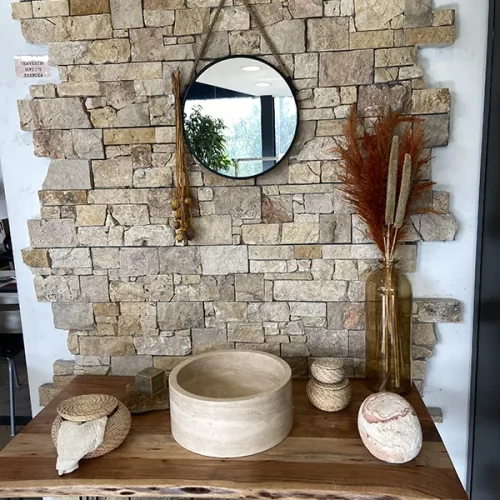 VASQUE TRAVERTIN BEIGE CYLINDRIQUE